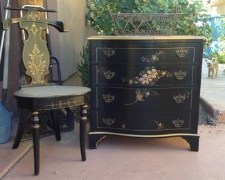 Ebonized chest and matching side chair