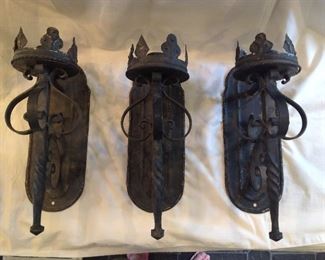 Wrought Iron Sconces, drilled for wire