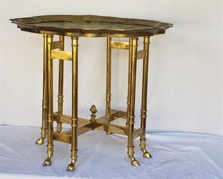 Brass side table with brass and glass top