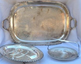 Silver footed tray, meat plate and handled cake plate
