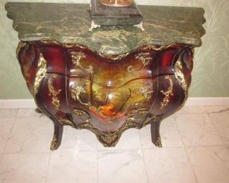 French Hand Painted Marble Top Chest