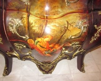 French Hand Painted Marble Top Chest
