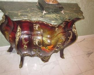 French Hand Painted Marble Top Chest