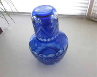 Bedside Colbalt Blue Water Holder with Glass