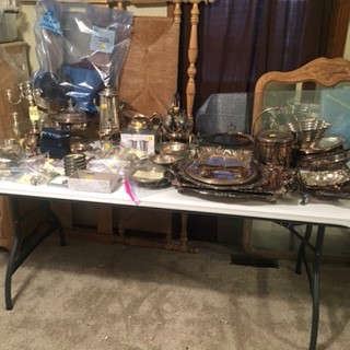 Silver Trays, Candle Sticks, Serving Pieces, and 2 sets of flatware