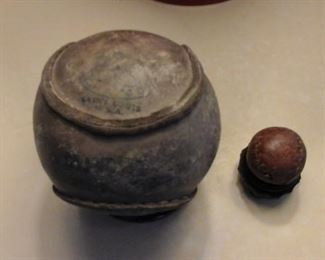 Left hand sewn leather ball with wool center, Right hand sewn leather ball C1800's