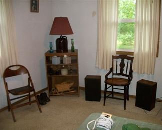 Cane Bottom Chair, Lamp, Folding Chair, Speakers