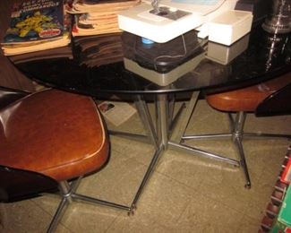 Retro Smoked Glass Table with Chrome Base and seating