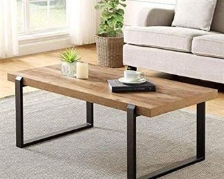 FOLUBAN Rustic Coffee Table,Wood and Metal Industrial Cocktail Table for Living Room, Oak