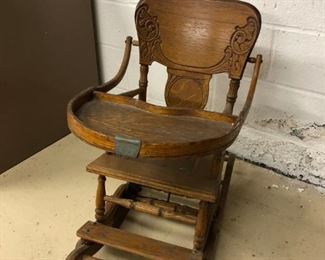 Antique High Chair / Converts to Child's Rocking Chair