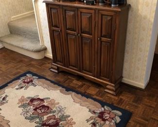 Needlepoint Rug, Cabinet, Cameras