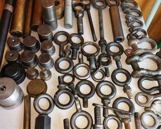 Garage: Bunch of Vintage Eye Bolts, Brass Pieces, More Special Tools