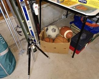 Basement: Game Balls--SoccerBall-Basketball-Football, Tripod