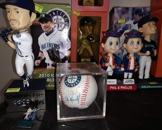 Dining Room: Mariners Stuff Ichiro, Felix Hernandez, Phil & Phillis-Phillys Bobbleheads, Autographed Baseball