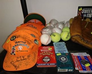 Dining Room: Autographed Spring Training Orange Hats w/Collector Pins, Seahawks New Stadium CoinsAug 2002, Mariners Baseball Cards, Olympics Coins, Baseballs, Tennis Balls