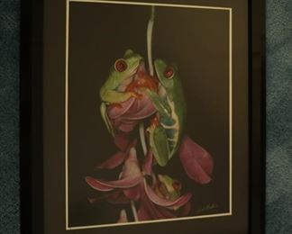 Photograph of frogs framed with gallery glass