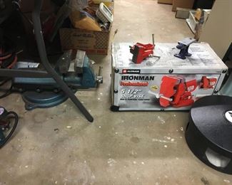 TWO huge shop vises & 2 mini vises