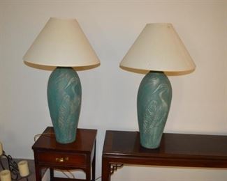 Two cool weathered copper looking lamps.