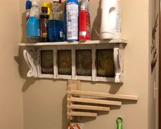 cleaning products, shelf, hanging rack