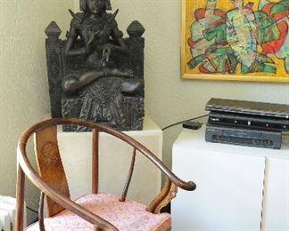 Pair moon chairs; Thai statue