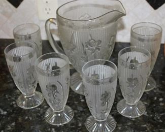 /iris and herringbone pitcher and tumblers