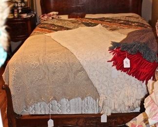 Full size bed, hand crocheted bed covers