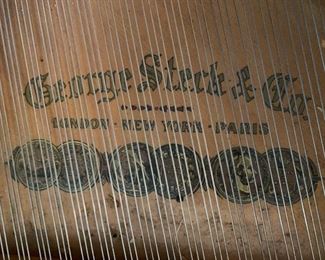 4. George Steck Mahogany Mini Baby Grand Piano (# 191290) w/ Custom Needlepoint Upholstered Bench