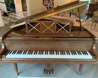 4. George Steck Mahogany Mini Baby Grand Piano (# 191290) w/ Custom Needlepoint Upholstered Bench