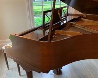 4. George Steck Mahogany Mini Baby Grand Piano (# 191290) w/ Custom Needlepoint Upholstered Bench