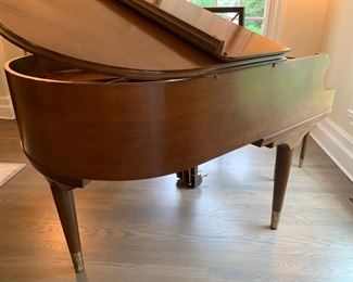 4. George Steck Mahogany Mini Baby Grand Piano (# 191290) w/ Custom Needlepoint Upholstered Bench