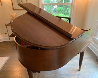 4. George Steck Mahogany Mini Baby Grand Piano (# 191290) w/ Custom Needlepoint Upholstered Bench