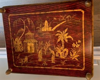 5. Pair of Handpainted Asian Side Tables w/ Brass Detail (21'' x 16'' x 31'')
