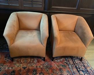 24. Pair of Cognac Ultrasuede Armchairs (28'' x 30'' x 31'')