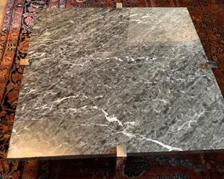 21, Cusotm Square Faux Marble & Chrome Coffee Table (40'' x 12'')