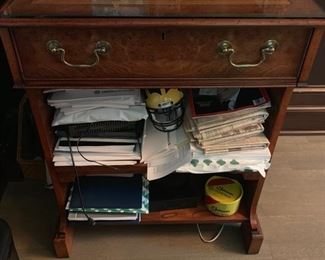 35. 1 Drawer 2 Shelf Computer Desk w/ Burl Wood & Glass Top (26'' x 23'' x 33'')