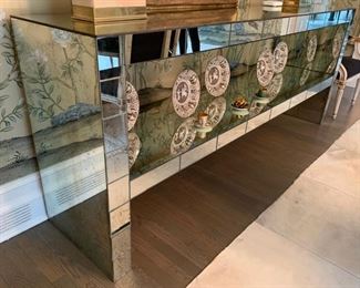 45. Antique 2 Tier Mirrored Console Table (91'' x 21'' x 37'')