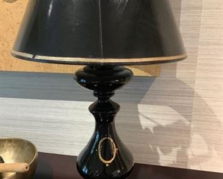 53. Pair of Black Procelain Lamps w/ Gold Handpainted Detail (22'')