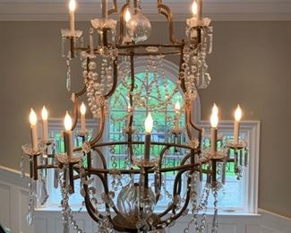 77. 15 Candle Brass & Crystal Chandelier (42'' x 72'')