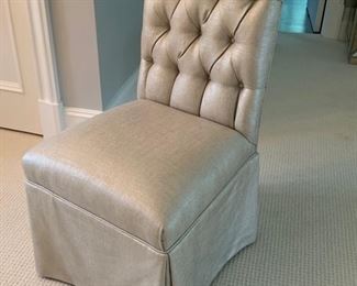85. Tufted Slipper Chair w/ Metallic Linen Upholstery (21'' x 22'' x 40'')