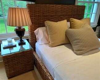 100. Pair of Woven Rattan Side Table (19'' x 19'' x 20'')
101. Queen Rattan Woven Bed