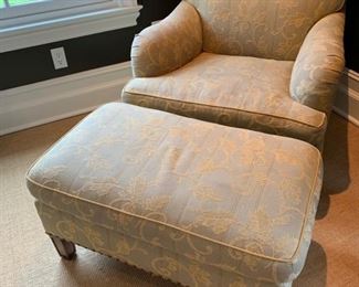 107. Custom Upholstered Armchair (34'' x 36'' x 37'') & Ottoman (34'' x 24'' x 18'') w/ Nailhead Detail
