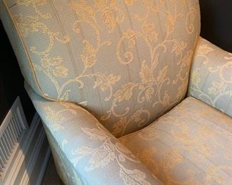 107. Custom Upholstered Armchair (34'' x 36'' x 37'') & Ottoman (34'' x 24'' x 18'') w/ Nailhead Detail