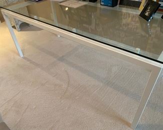 111. Desk w/ White Metal Base & Glass Top (71'' x 32'' x 29'')