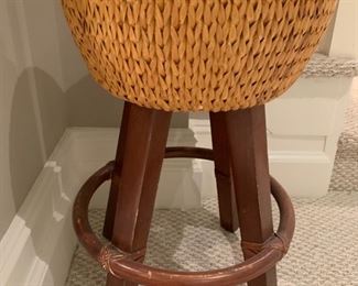 160. Pair of Rattan & Leather Counter Stools (16'' x 29'')