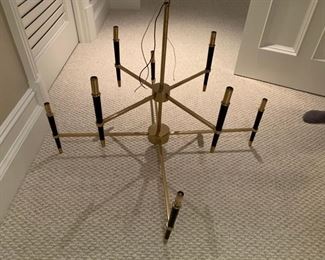167. 8 Light Brass & Black Chandelier (36'')