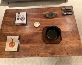172. Rustic Teak Plank Top Coffee Table w/ Nailhead Detail (44'' x 63'' x 16'')