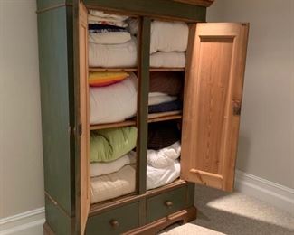 174. Distressed Green Painted Pine Armoire (48'' x 21'' x 74'')