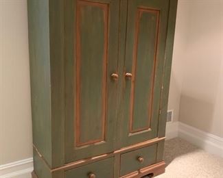 174. Distressed Green Painted Pine Armoire (48'' x 21'' x 74'')
