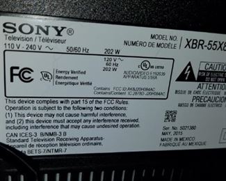 2015 Sony TV, model XBR-55X850C