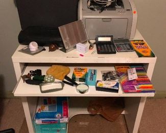 $5 computer desk covered in stuff you need!